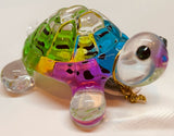 Snow Cone Turtle Figurine Handcrafted Glass Collectible with Blue Crystal Eyes