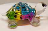 Snow Cone Turtle Figurine Handcrafted Glass Collectible with Blue Crystal Eyes