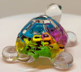Snow Cone Turtle Figurine Handcrafted Glass Collectible with Blue Crystal Eyes