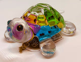 Snow Cone Turtle Figurine Handcrafted Glass Collectible with Blue Crystal Eyes