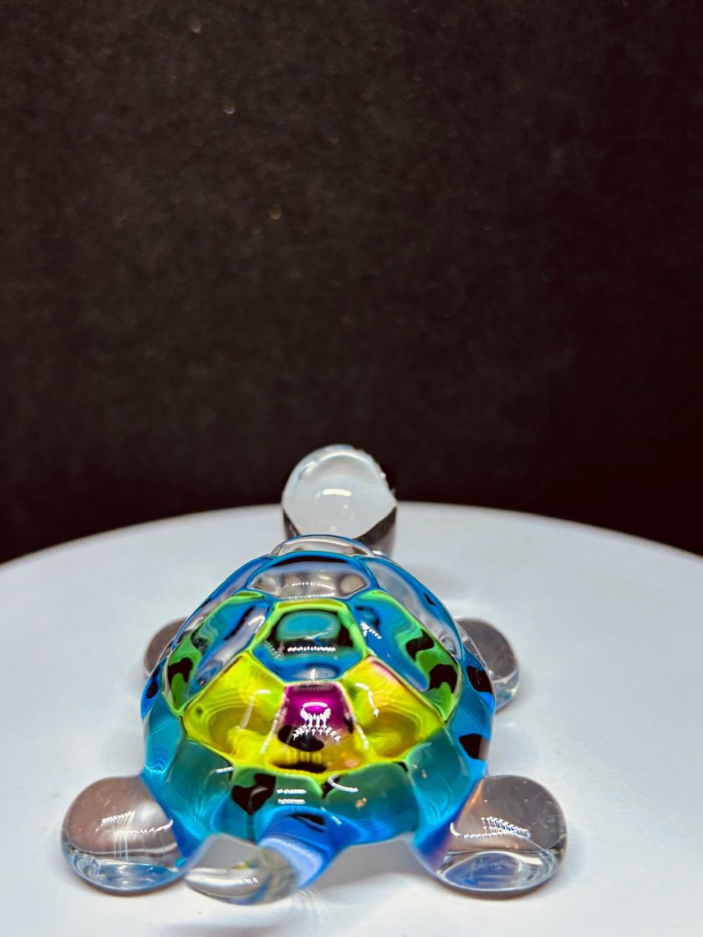 Tie-Dye Turtle Figurine Handcrafted Glass Art with Green Crystal Eyes