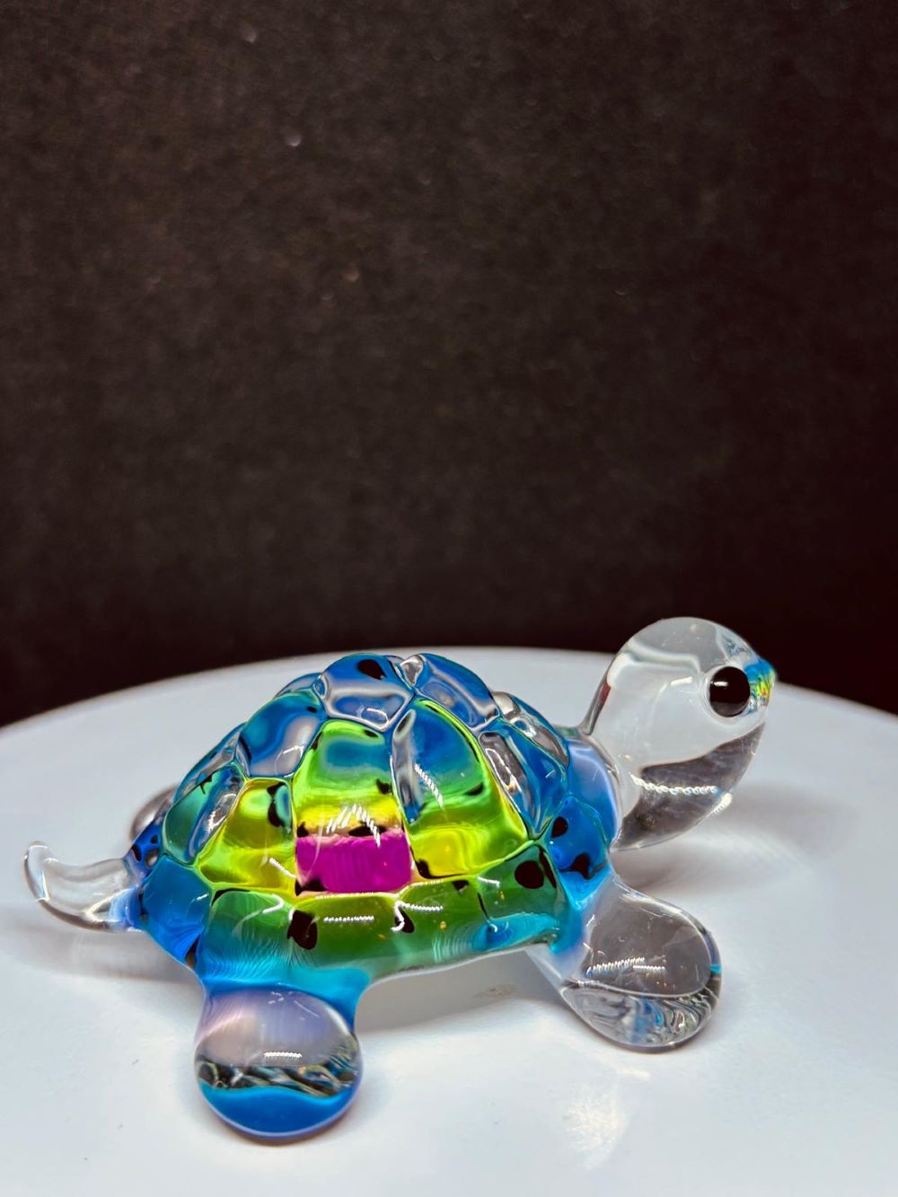 Tie-Dye Turtle Figurine Handcrafted Glass Art with Green Crystal Eyes