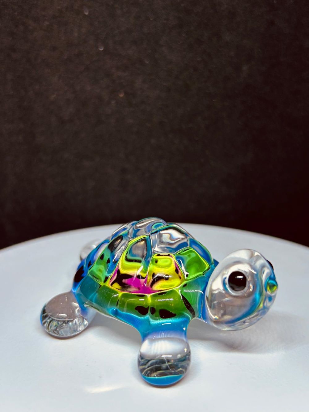 Tie-Dye Turtle Figurine Handcrafted Glass Art with Green Crystal Eyes
