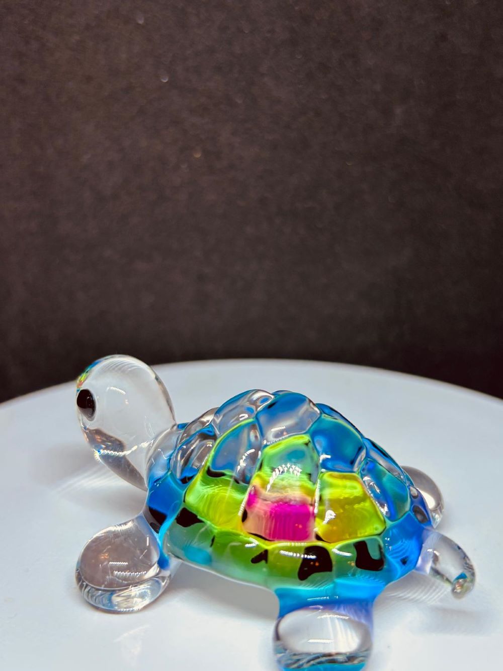Tie-Dye Turtle Figurine Handcrafted Glass Art with Green Crystal Eyes