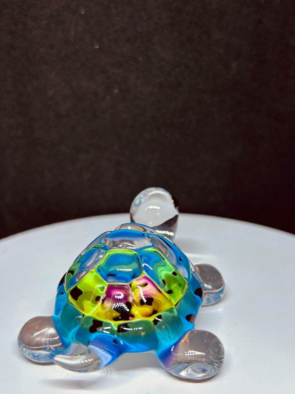 Tie-Dye Turtle Figurine Handcrafted Glass Art with Green Crystal Eyes