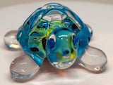 Bright Blue Turtle Figurine Handcrafted Glass Art with Blue Crystal Eyes