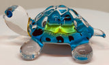 Bright Blue Turtle Figurine Handcrafted Glass Art with Blue Crystal Eyes