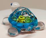 Bright Blue Turtle Figurine Handcrafted Glass Art with Blue Crystal Eyes