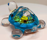 Bright Blue Turtle Figurine Handcrafted Glass Art with Blue Crystal Eyes