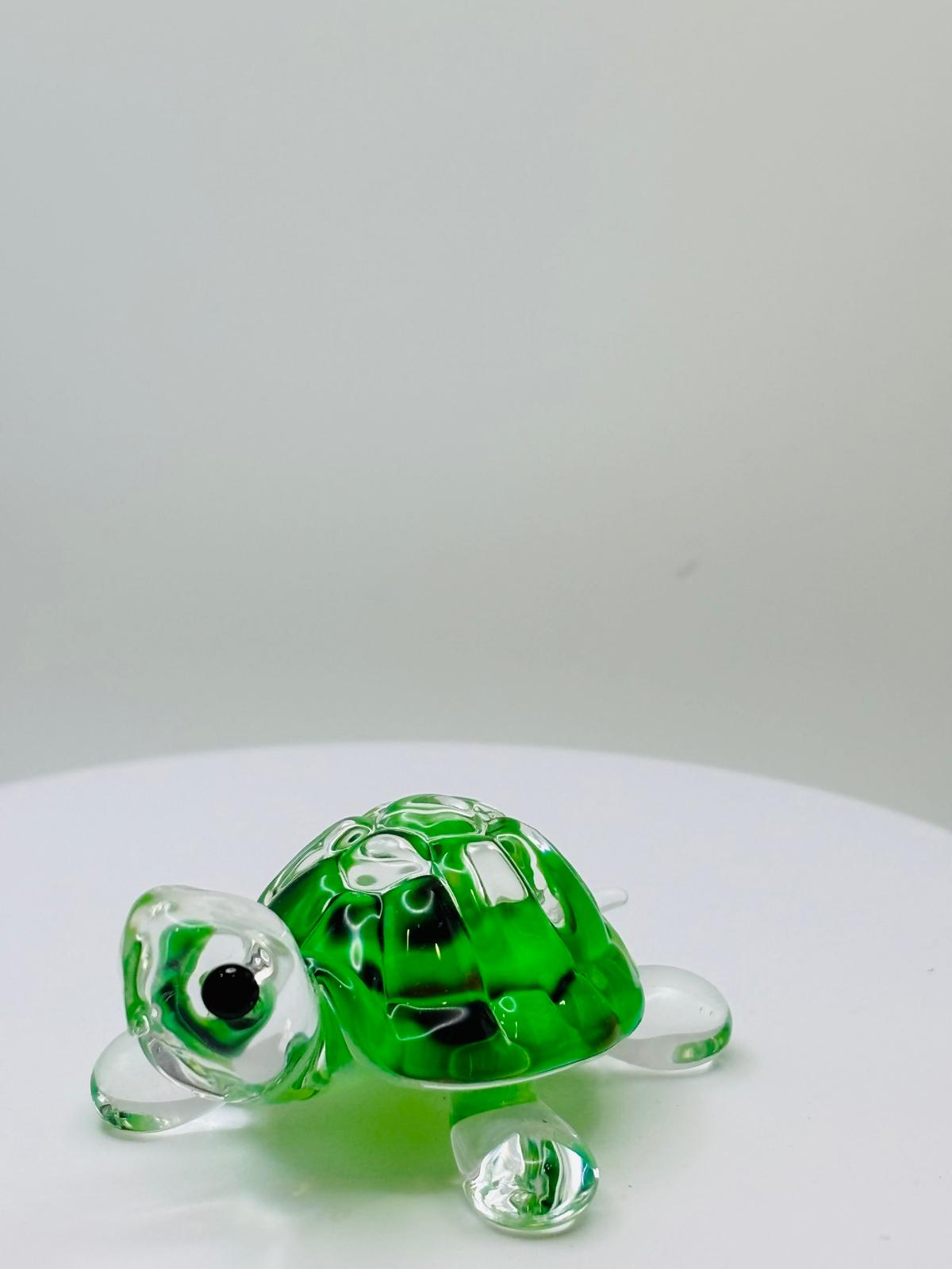 Green Turtle Glass Figurine Handcrafted Sea Turtle Decor