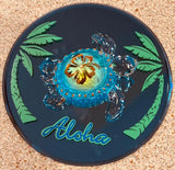 Sea Turtle Aloha Figurine with Crystals on Glass Mirror Coastal Decor