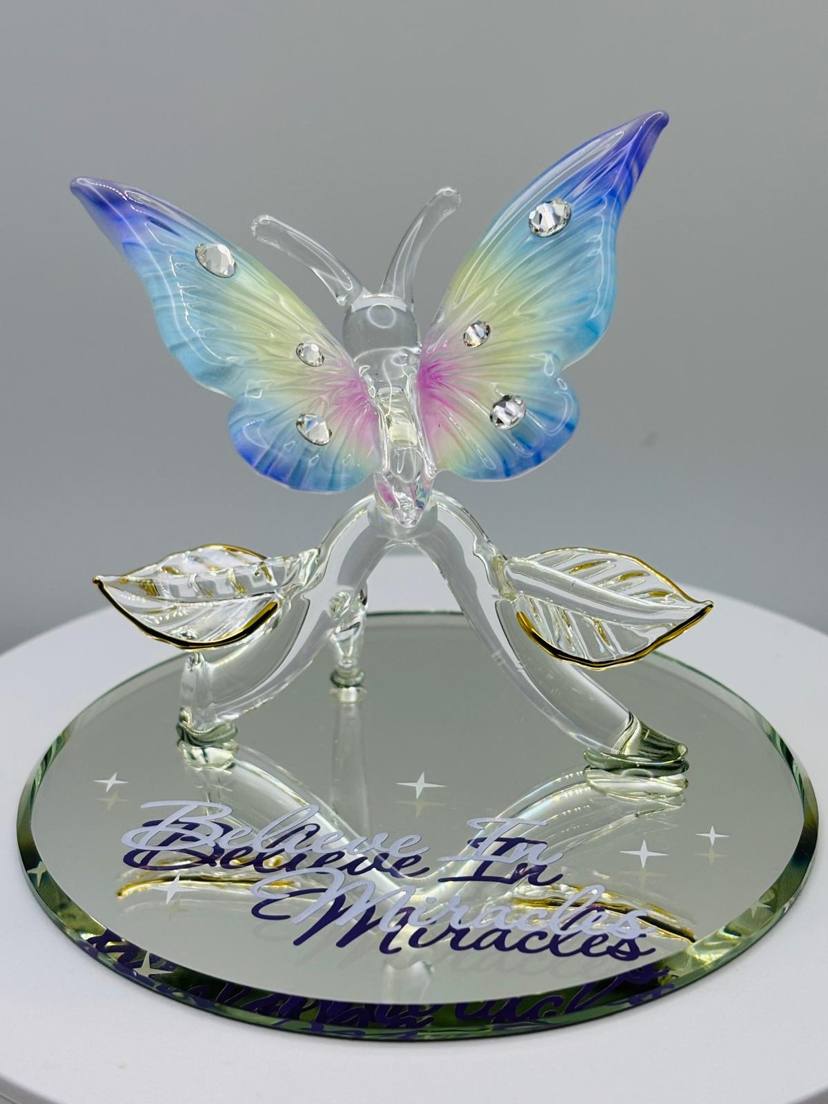 Glass Butterfly Believe in Miracles Handcrafted Inspirational Decor