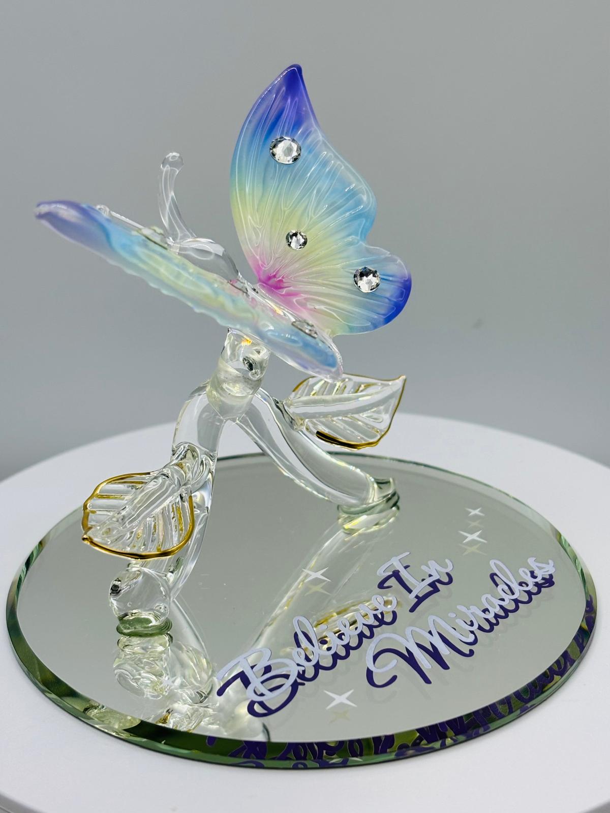 Glass Butterfly Believe in Miracles Handcrafted Inspirational Decor