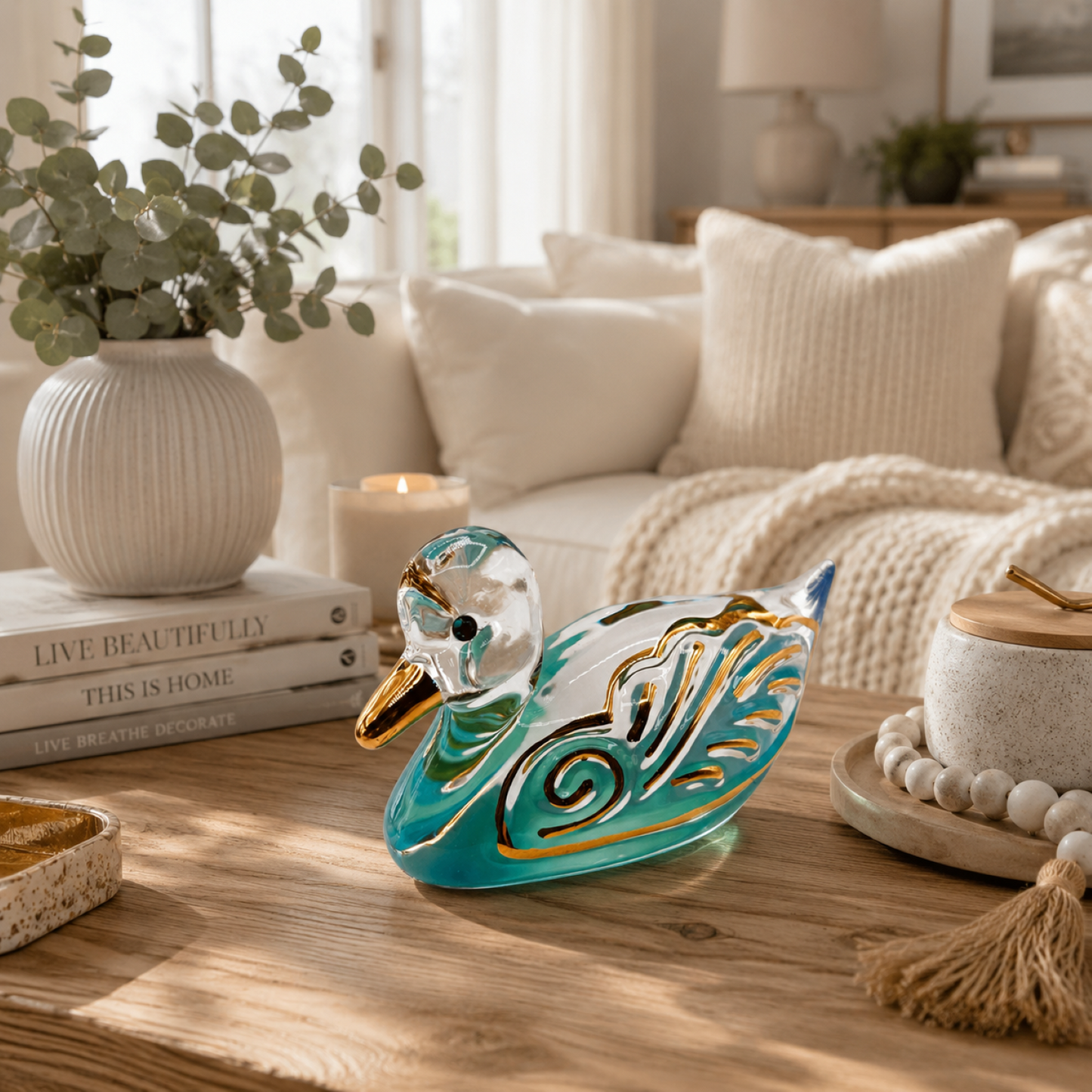 Glass Duck Figurine  Duck Lover Gift, Handcrafted Glass Bird Collectible