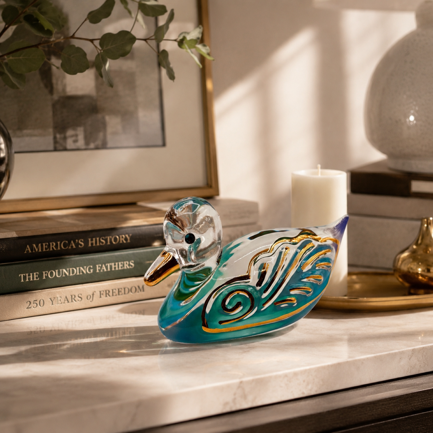 Glass Duck Figurine  Duck Lover Gift, Handcrafted Glass Bird Collectible
