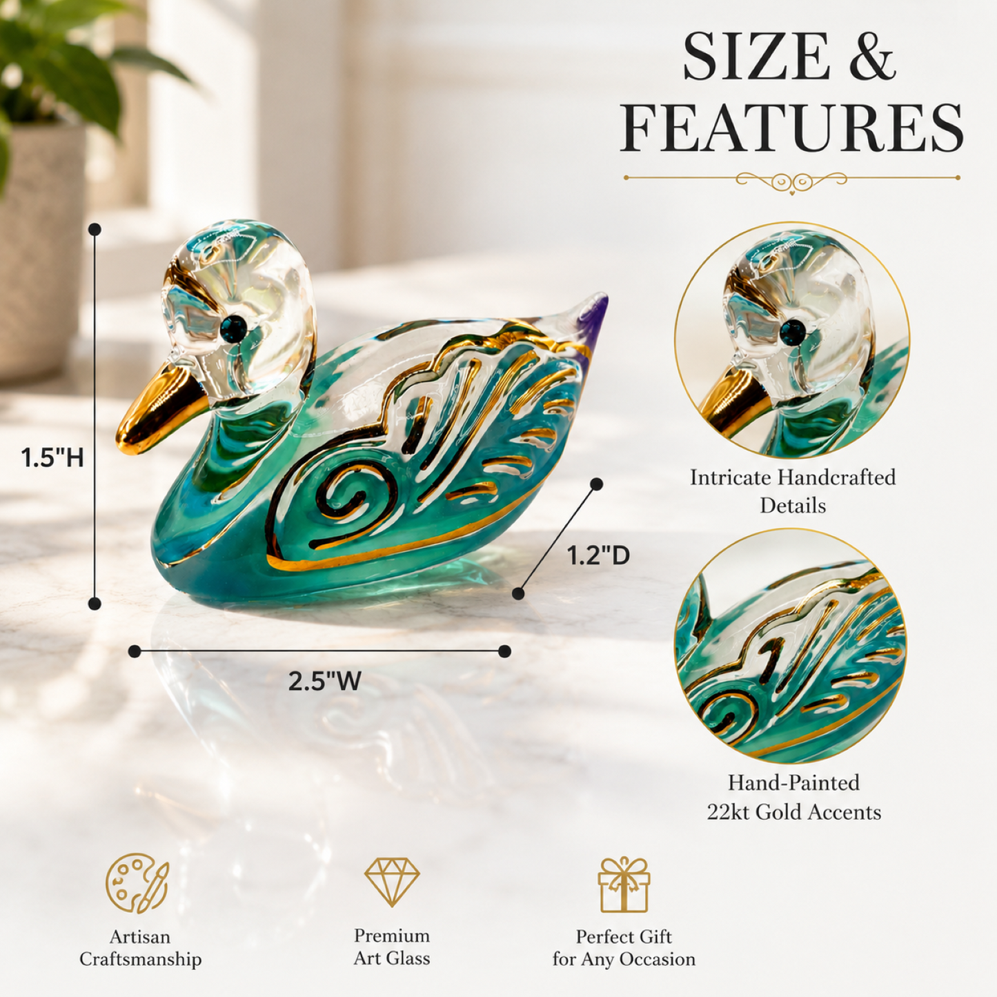 Glass Duck Figurine  Duck Lover Gift, Handcrafted Glass Bird Collectible