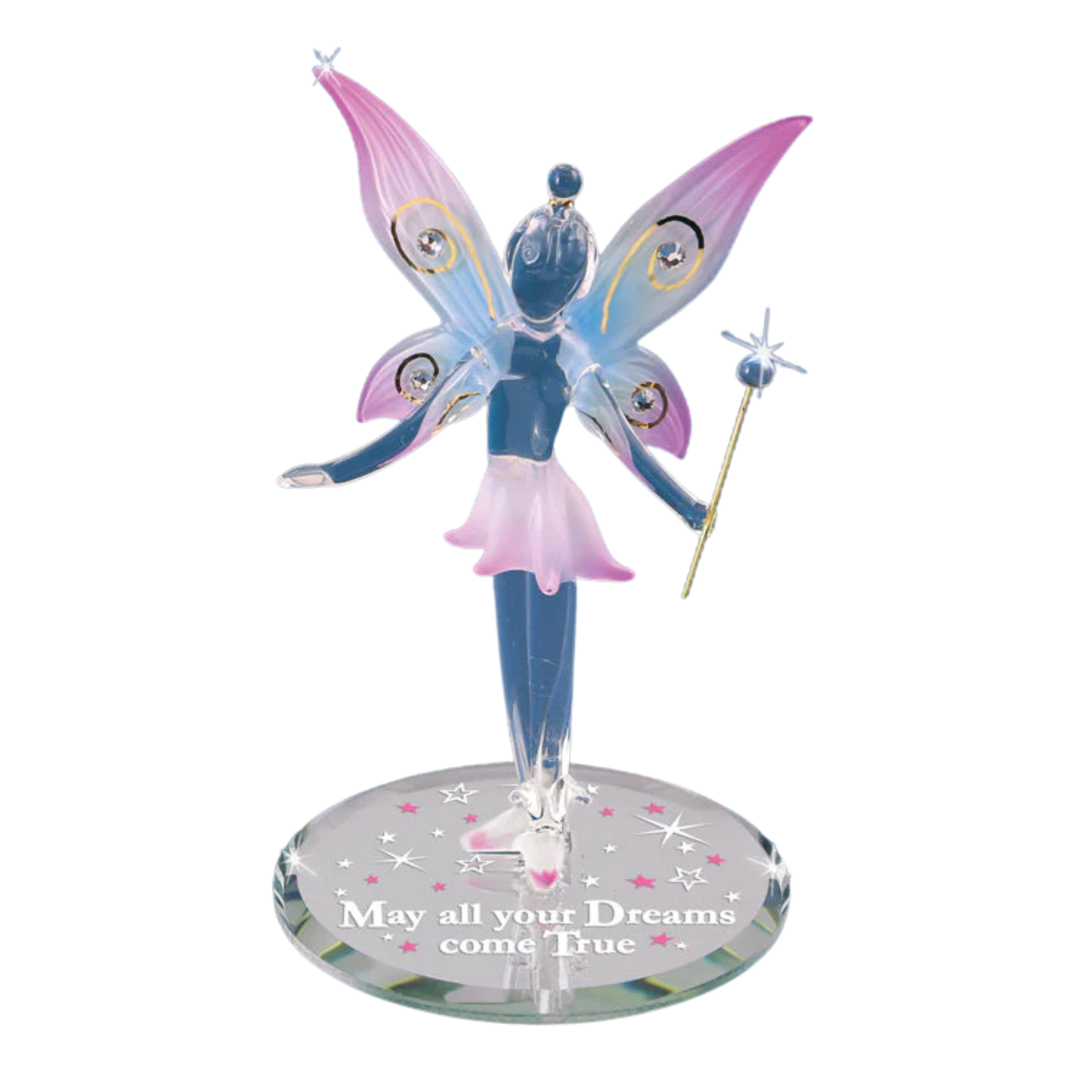 glass fairy figurine with wings and wand inspirational message small fantasy decor collectible gift