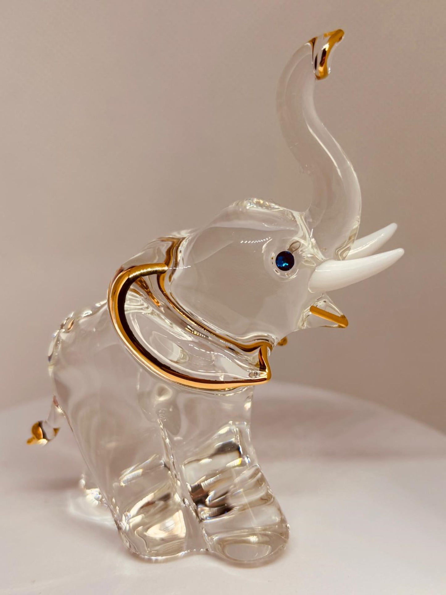 Handcrafted Glass Elephant with Gold and Crystal Accents