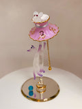 Glass Cat Figurine with Pink Lamp Handcrafted Gift for Cat Lovers