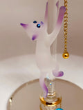 Glass Cat Figurine with Pink Lamp Handcrafted Gift for Cat Lovers