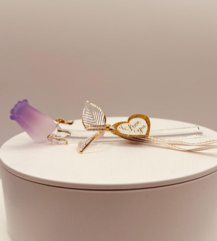 Handcrafted Small “I Love You” Red Rose figurine with 22Kt gold accents and message tag. A romantic glass décor gift for anniversaries, Valentine’s Day, or family celebrations.