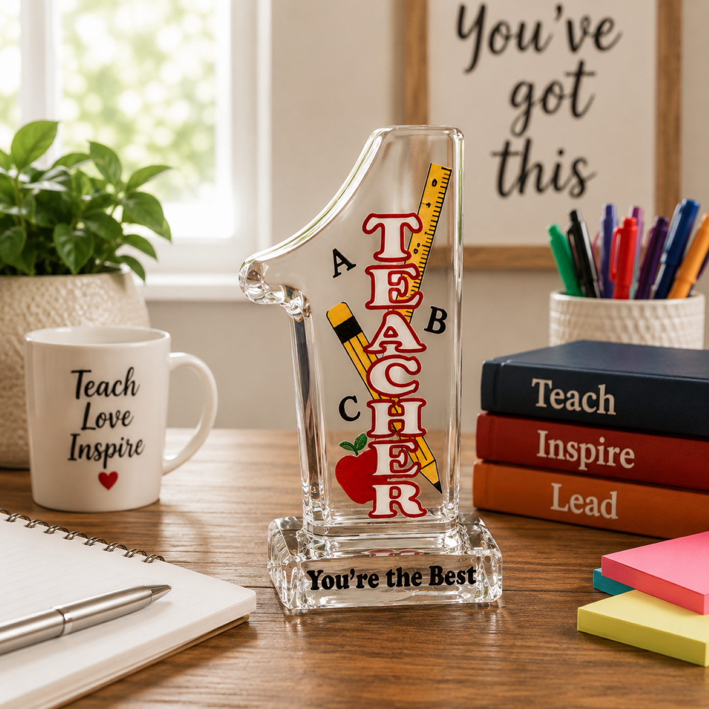 Teacher Appreciation Gift Figurine Handcrafted Teachers Gift Office Classroom Glass Decor
