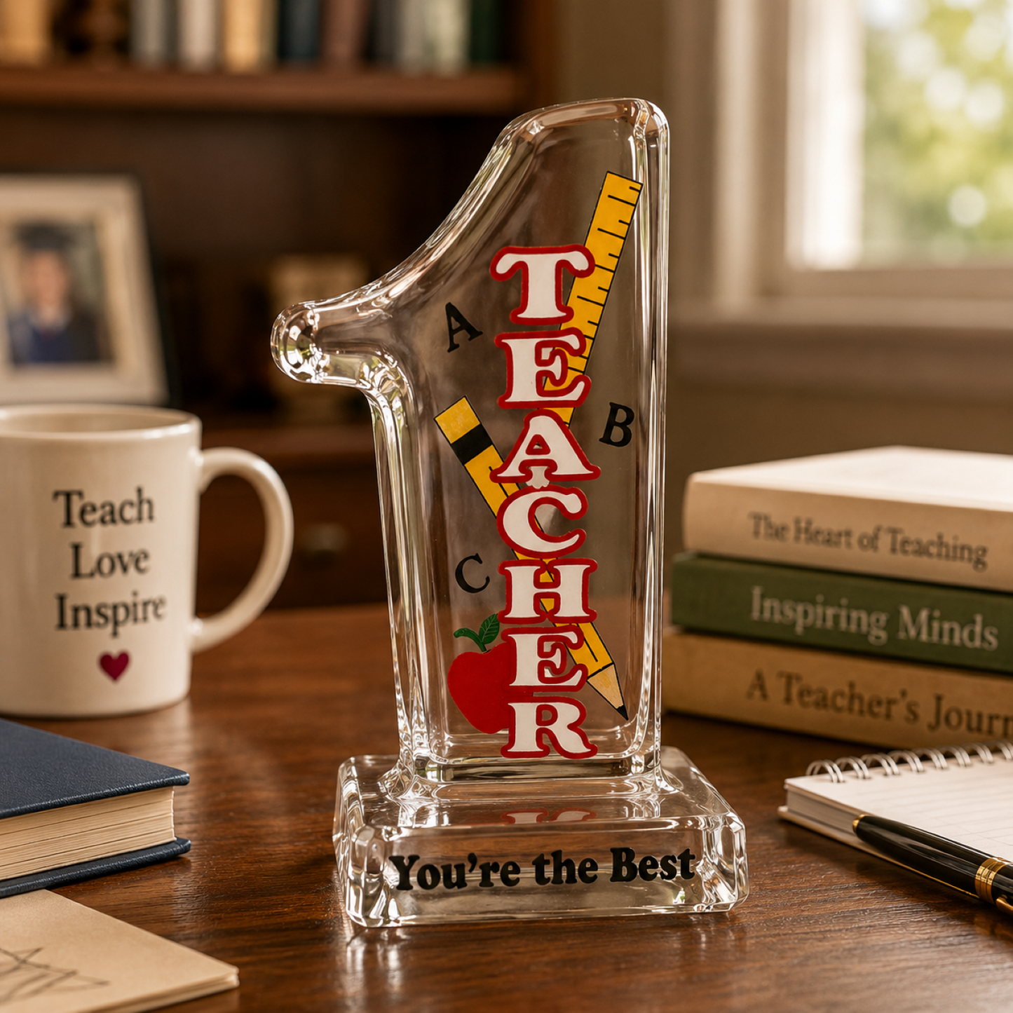 Teacher Appreciation Gift Figurine Handcrafted Teachers Gift Office Classroom Glass Decor