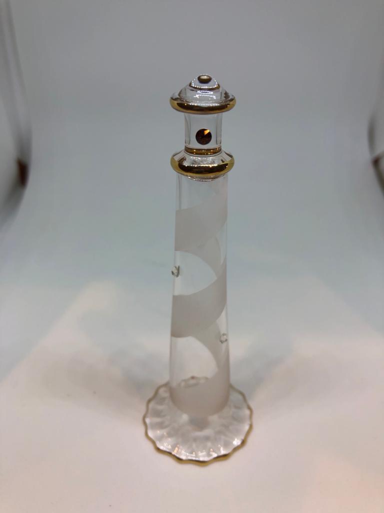 Glass Lighthouse Figurine Collectible with Crystals Accents