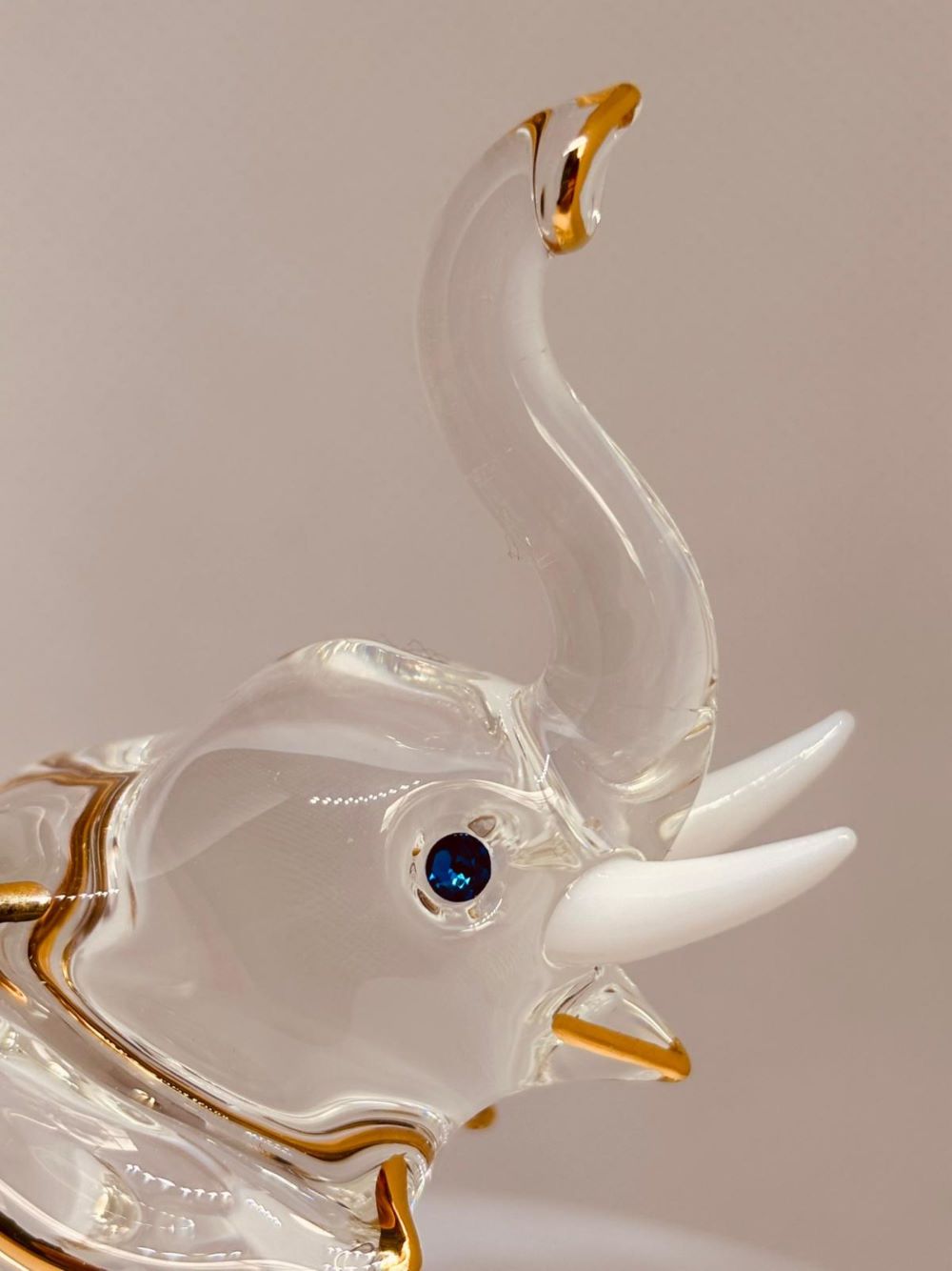 Handcrafted Glass Elephant with Gold and Crystal Accents