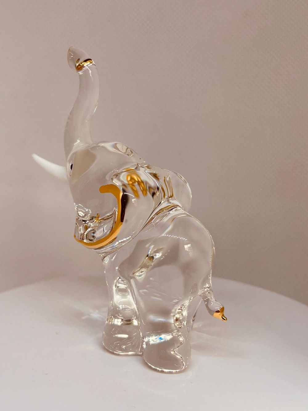 Handcrafted Glass Elephant with Gold and Crystal Accents