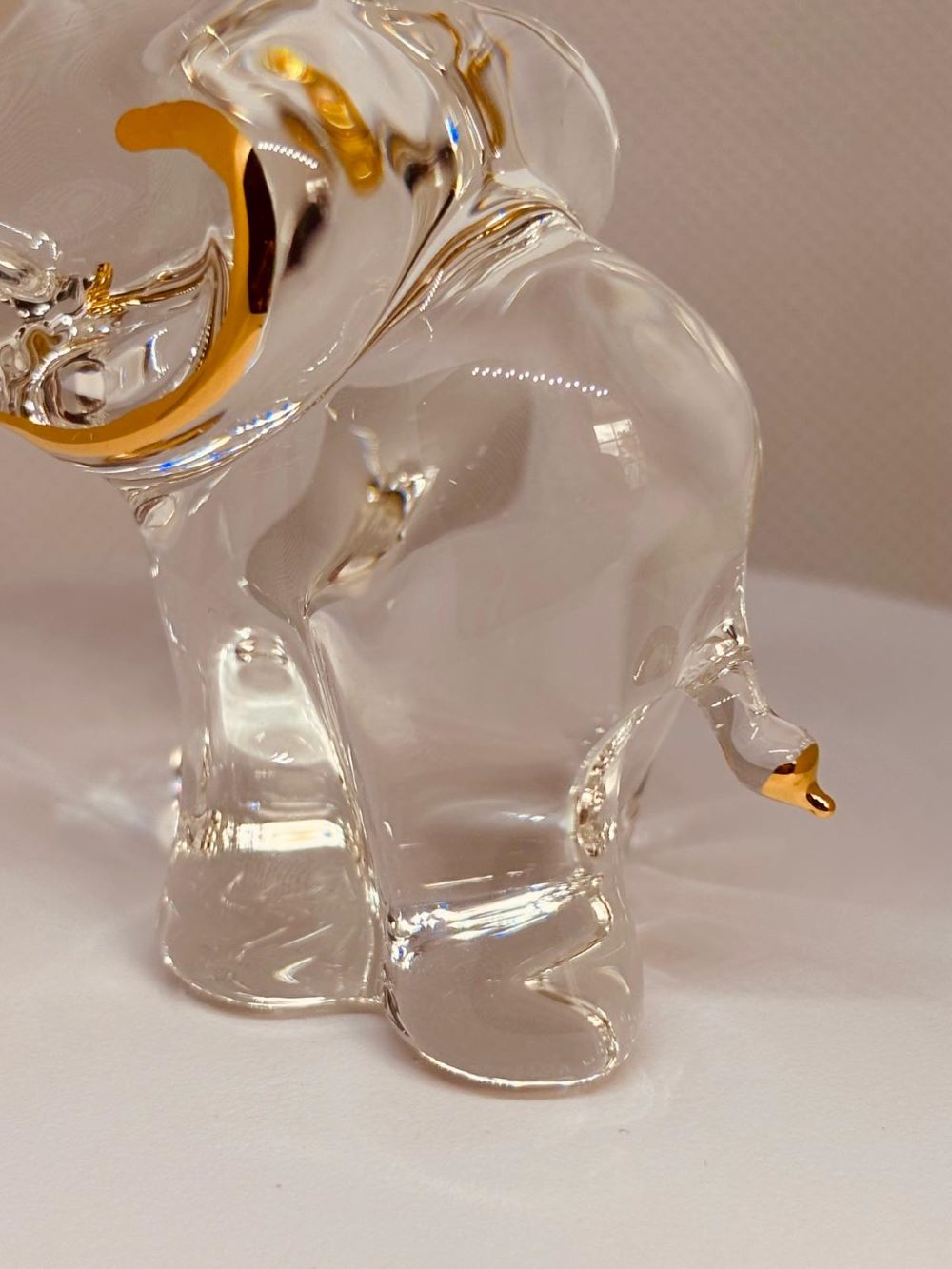 Handcrafted Glass Elephant with Gold and Crystal Accents