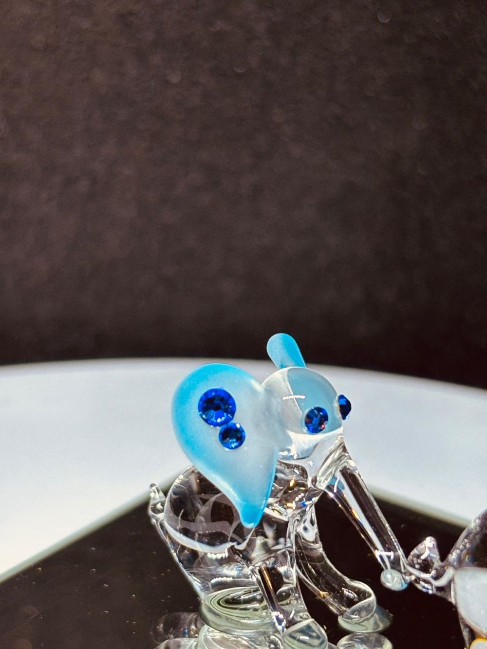 Elephant Train Figurine | Handcrafted Glass Elephants on Mirror Base