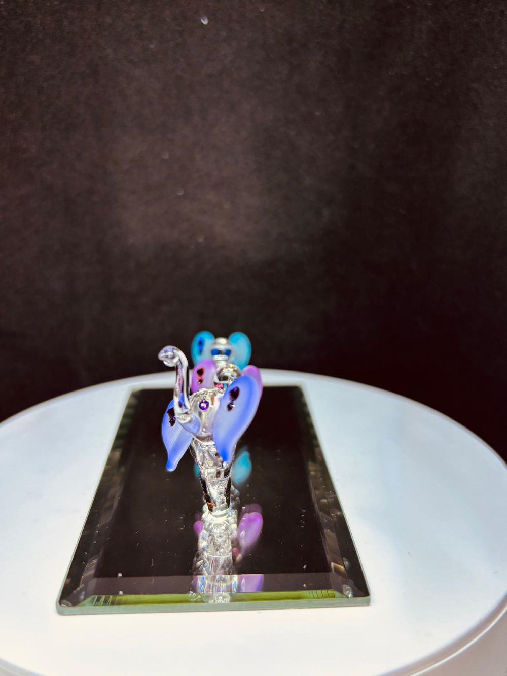 Elephant Train Figurine | Handcrafted Glass Elephants on Mirror Base