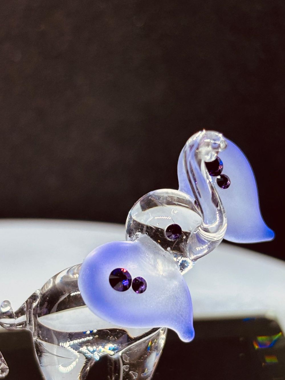 Elephant Train Figurine | Handcrafted Glass Elephants on Mirror Base