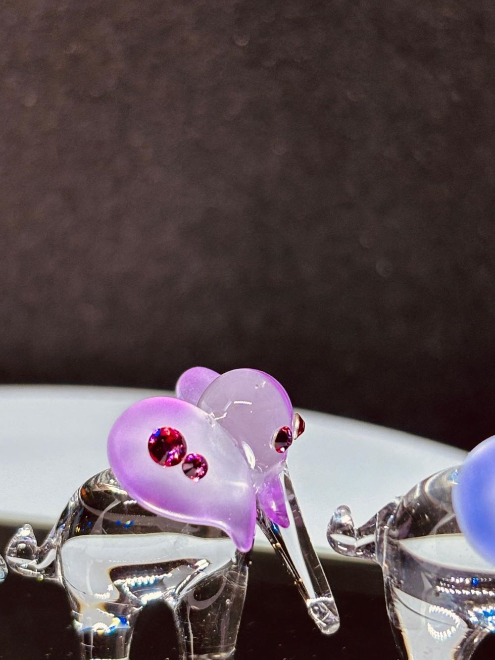 Elephant Train Figurine | Handcrafted Glass Elephants on Mirror Base