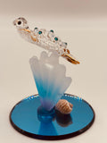 Sea Turtle with Blue Coral Glass Figurine | Handcrafted Ocean Decor for Coastal Homes