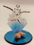 Sea Turtle with Blue Coral Glass Figurine | Handcrafted Ocean Decor for Coastal Homes