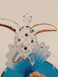 Sea Turtle with Blue Coral Glass Figurine | Handcrafted Ocean Decor for Coastal Homes