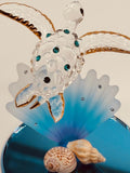 Sea Turtle with Blue Coral Glass Figurine | Handcrafted Ocean Decor for Coastal Homes
