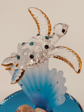 Sea Turtle with Blue Coral Glass Figurine | Handcrafted Ocean Decor for Coastal Homes