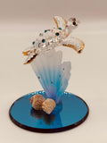 Sea Turtle with Blue Coral Glass Figurine | Handcrafted Ocean Decor for Coastal Homes