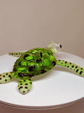 Glass Sea Turtle Figurine Handcrafted Coastal Ocean Home Decor