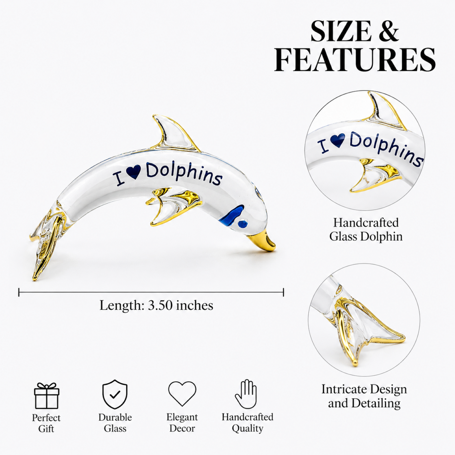 Dolphin Glass Figurine Gift | I Love Dolphins Collectible Ocean Decor