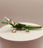 Glass alligator figurine with crystal and gold accents