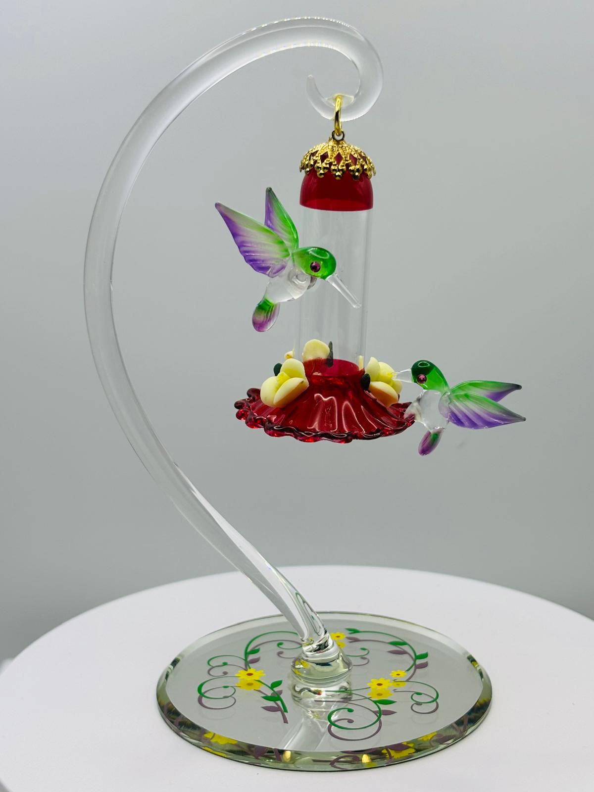 Hummingbird Feeder Glass Figurine Handcrafted Bird Lover Gift Decor