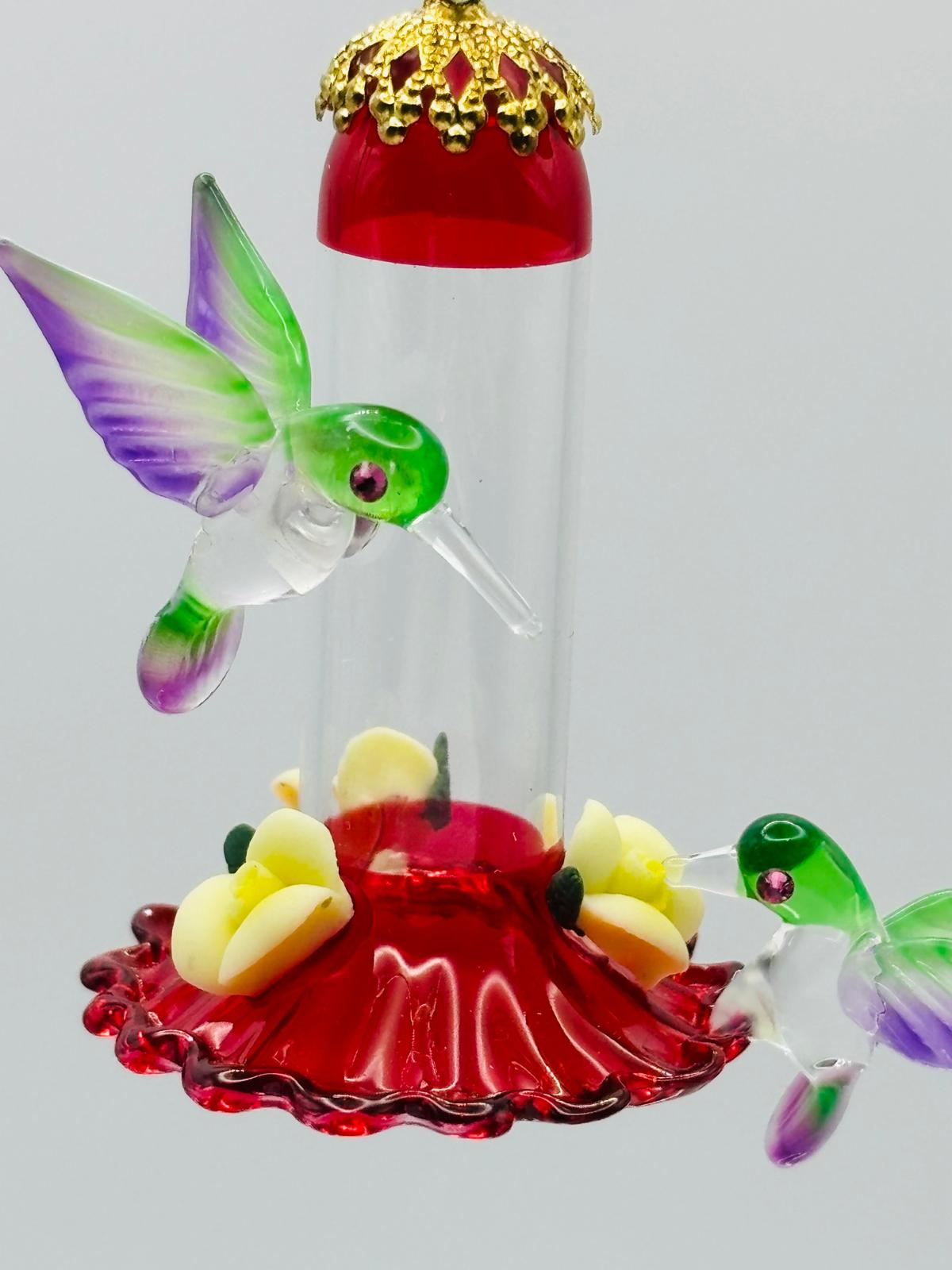 Hummingbird Feeder Glass Figurine Handcrafted Bird Lover Gift Decor