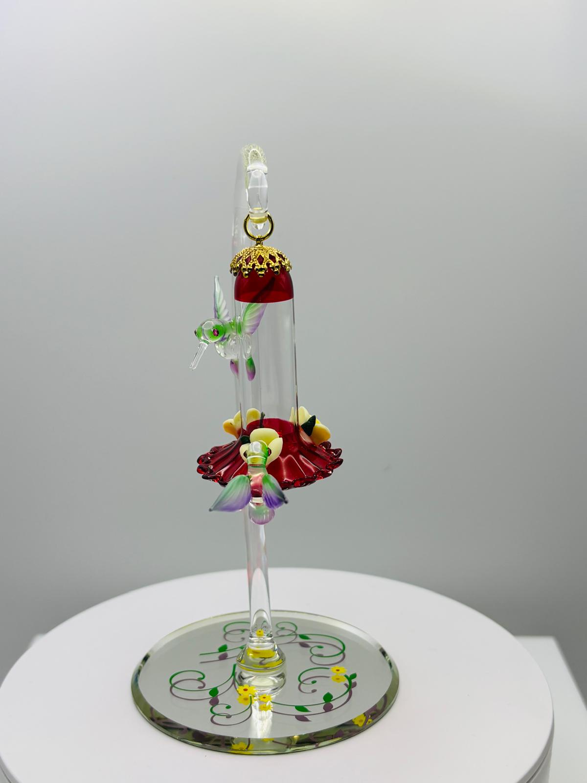 Hummingbird Feeder Glass Figurine Handcrafted Bird Lover Gift Decor