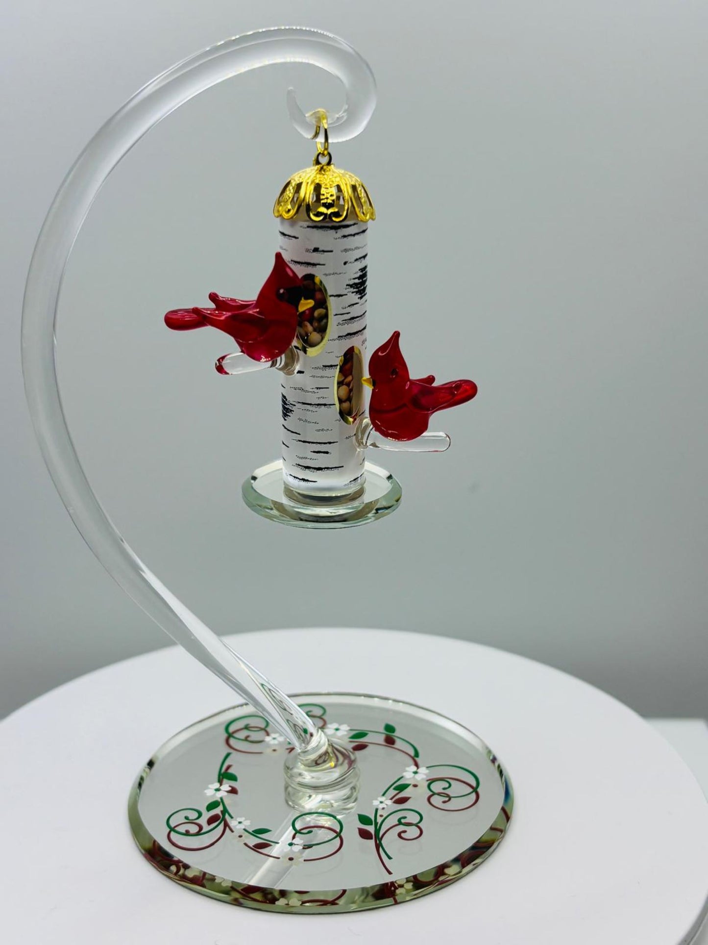 Cardinal Bird Feeder Glass Figurine Handcrafted Cardinal Decor