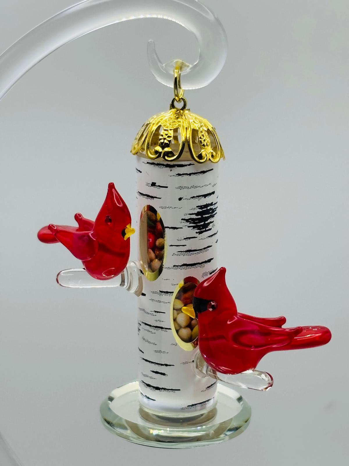 Cardinal Bird Feeder Glass Figurine Handcrafted Cardinal Decor