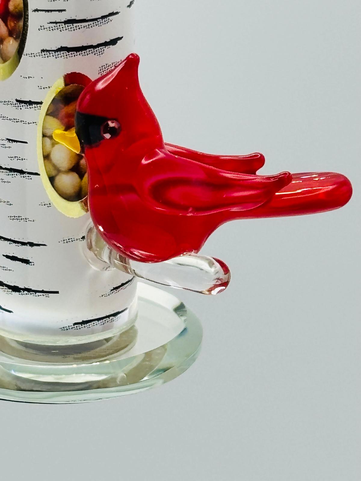 Cardinal Bird Feeder Glass Figurine Handcrafted Cardinal Decor